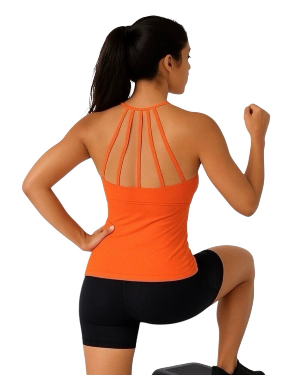 NWT Haut sport orange dos ouvert à bretelles, soutien-gorge intégré S/M/L